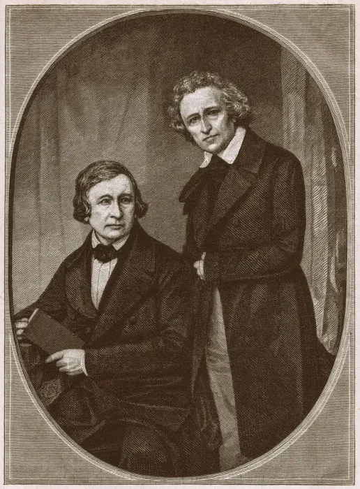 Framed Print : Brothers Wilhelm and Jacob Grimm, wood engraving, published in 1879 Framed Print : Brothers Wilhelm and Jacob Grimm, wood engraving, published in 1879