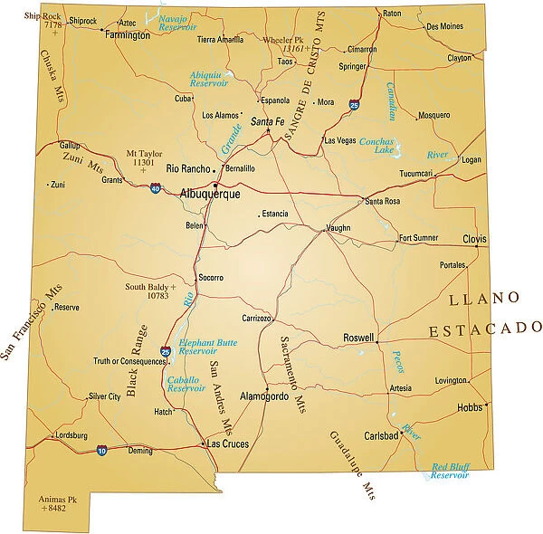 Brown isolated map of New Mexico