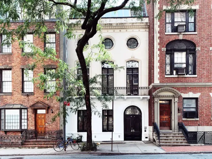Framed Print : Brownstone buildings in midtown Manhattan