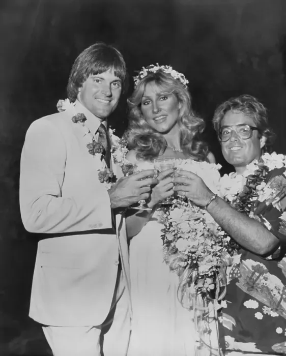 Framed Print : Bruce Jenner and Linda Thompson Posing with Allan Carr Framed Print : Bruce Jenner and Linda Thompson Posing with Allan Carr