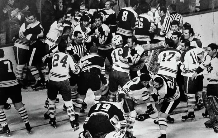 Framed Print : Bruins Vs Maple Leafs Ice Hockey Fight