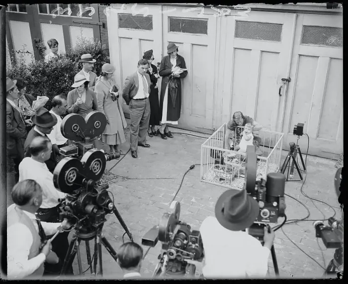 Framed Print : Bruno Hauptmann Wife and Baby with Reporters Framed Print : Bruno Hauptmann Wife and Baby with Reporters