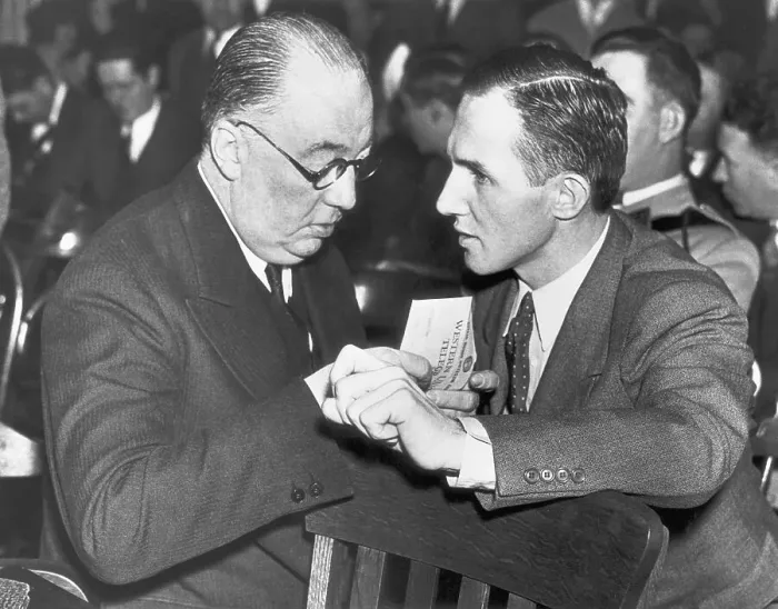 Framed Print : Bruno Richard Hauptmann Talking to His Lawyer Framed Print : Bruno Richard Hauptmann Talking to His Lawyer