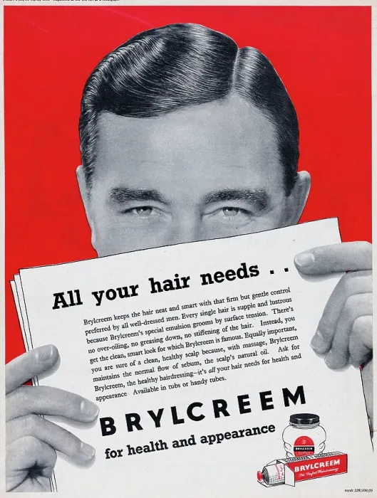 Framed Print : Brylcreem. 1955: Advertisement for Brylcreem with the caption All your hair needs' Framed Print : Brylcreem. 1955: Advertisement for Brylcreem with the caption All your hair needs'