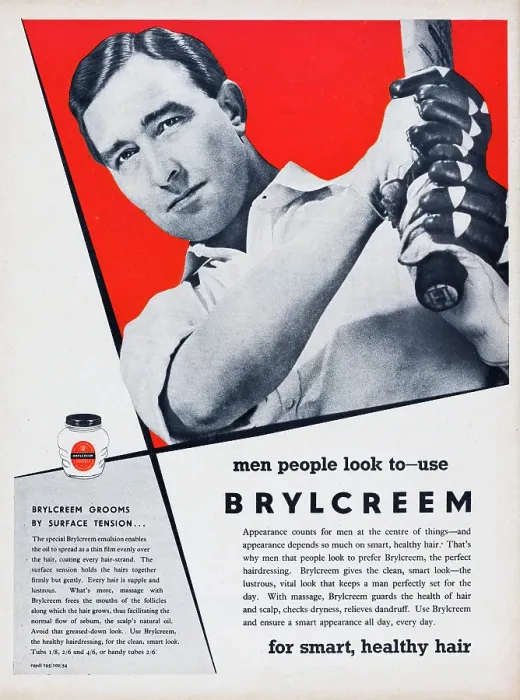Framed Print : Brylcreem. 1954: Advertisement for Brylcreem hair styling cream featuring Framed Print : Brylcreem. 1954: Advertisement for Brylcreem hair styling cream featuring