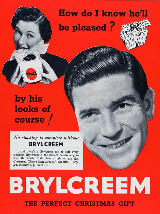 Framed Print : Brylcreem. 1953: A Christmas advertisement for Brylcreem men's hair styling