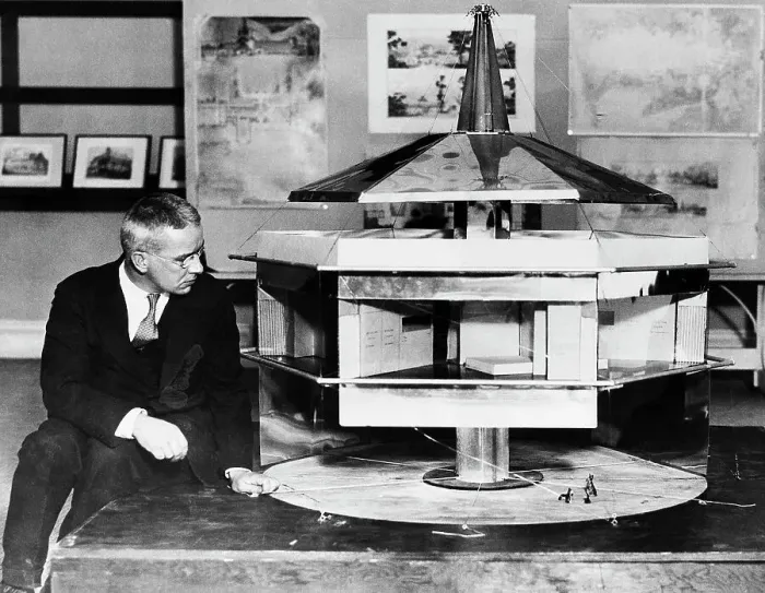 Framed Print : Buckminster Fuller with an Architectural Model