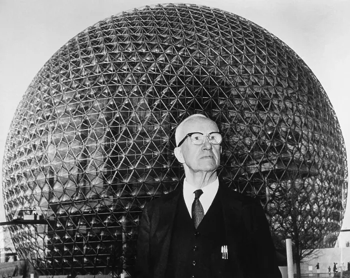 Framed Print : Buckminster Fuller in Front of Dome Framed Print : Buckminster Fuller in Front of Dome