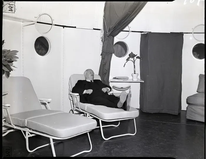 Framed Print : Buckminster Fuller Relaxes In Bomb Shelt Framed Print : Buckminster Fuller Relaxes In Bomb Shelt