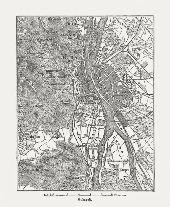 Framed Print : Budapest, wood engraving, published in 1882 Framed Print : Budapest, wood engraving, published in 1882