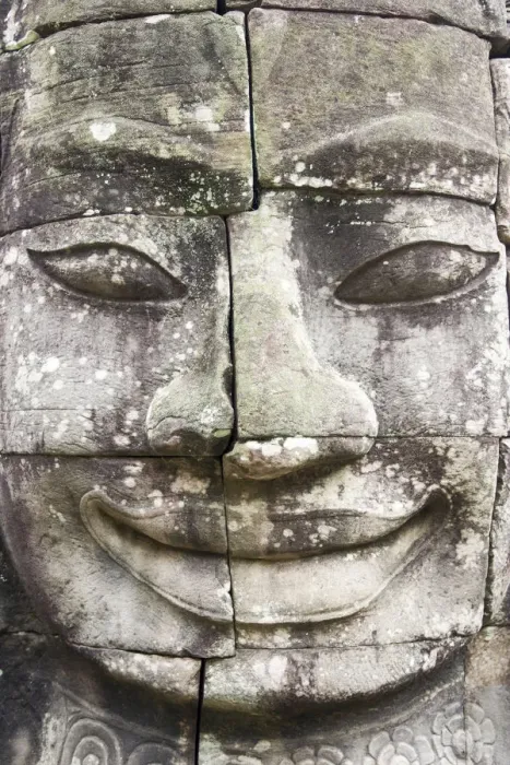 Framed Print : Buddha giant face carved in pillars Bayon Temple