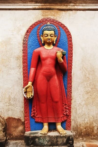 Buddha statue at the temple of Swayambhunath, Kathmandu, Nepal