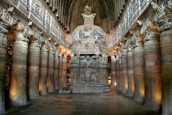Buddha statues in cave, Ajanta