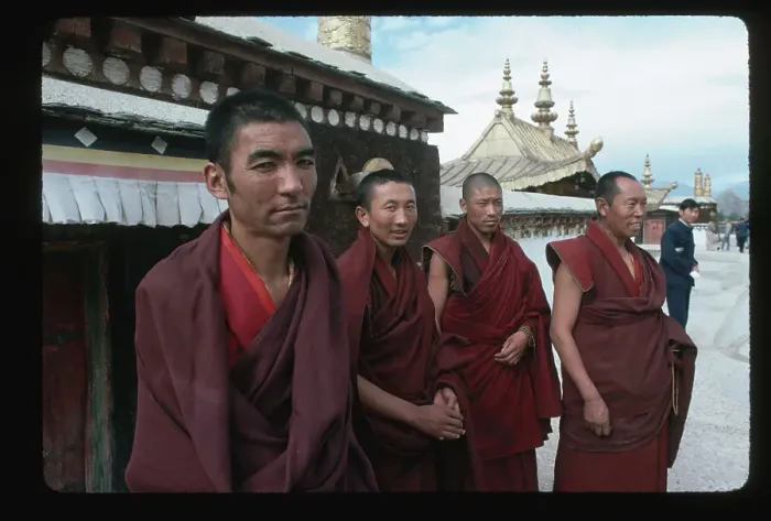 Framed Print : Buddhist Monks Standing Outside Temple Framed Print : Buddhist Monks Standing Outside Temple