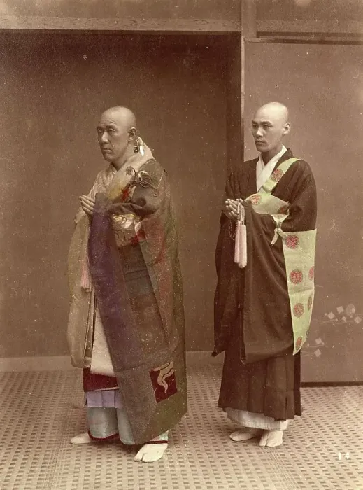 Framed Print : Two Buddhist monks on their way to the monastery, Buddhism, priest, c. 1870, Japan, Historic, digitally restored reproduction from an original of the time Framed Print : Two Buddhist monks on their way to the monastery, Buddhism, priest, c. 1870, Japan, Historic, digitally restored reproduction from an original of the time