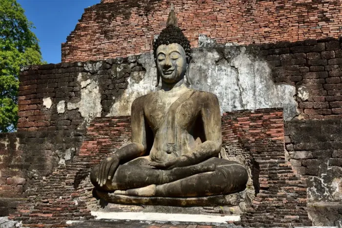 Framed Print : buddhist statue at wat mahathat Sukhothai Thailand, Asia