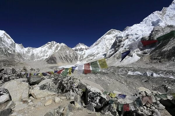 Buddhist Stupa with Prayer flags, Khumbu Glacier