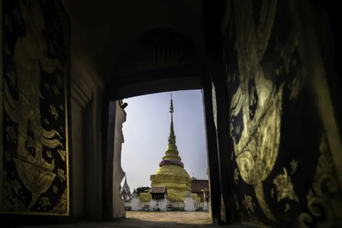 Framed Print : Buddhist temple and Golden Pagoda Framed Print : Buddhist temple and Golden Pagoda