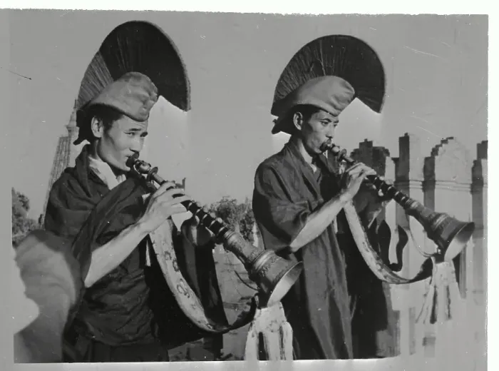 Framed Print : Buddhists Blowing Trumpets