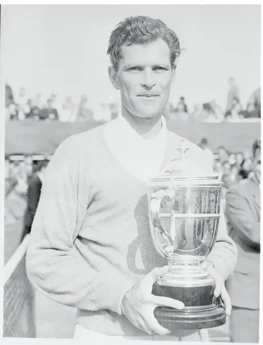 Framed Print : Budge Patty Holding Trophy Framed Print : Budge Patty Holding Trophy