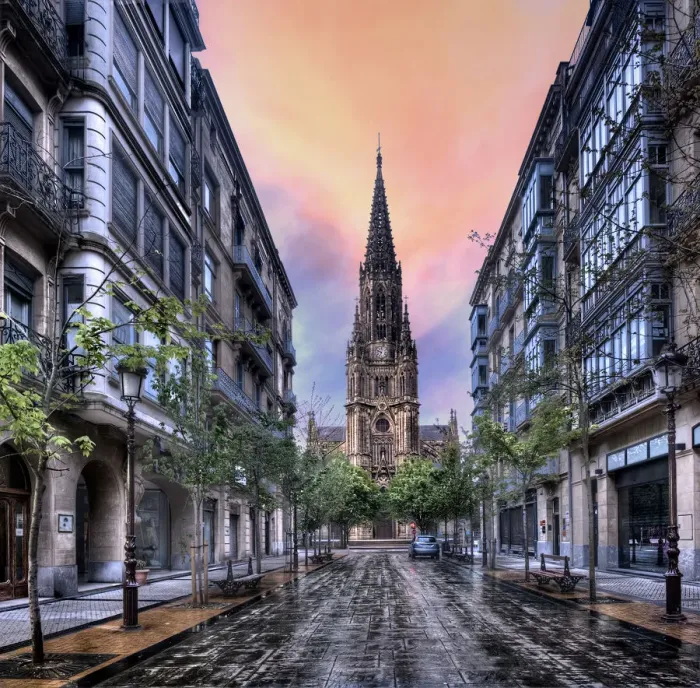 Framed Print : Buen Pastor Cathedral in San Sebastian at dawn Framed Print : Buen Pastor Cathedral in San Sebastian at dawn