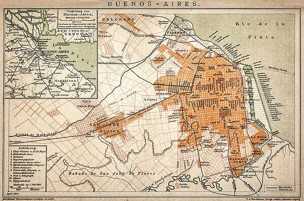Buenos Aires map. Antique engraving map of Buenos Aires