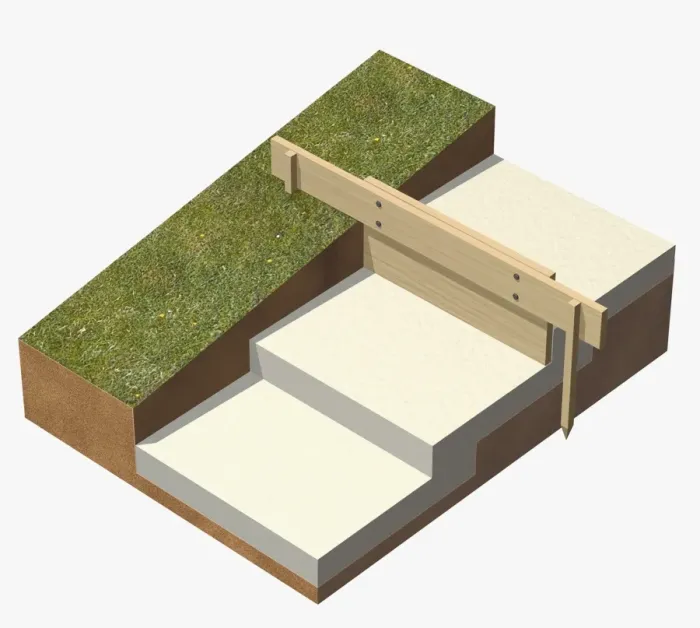 Framed Print : Building on a slope in a garden, creating steps Framed Print : Building on a slope in a garden, creating steps