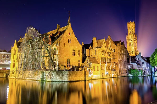 Buildings on Canal at Night - Bruges