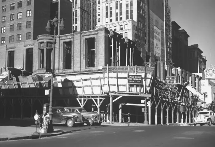 Framed Print : Buildings and street, USA, (B&W) Framed Print : Buildings and street, USA, (B&W)
