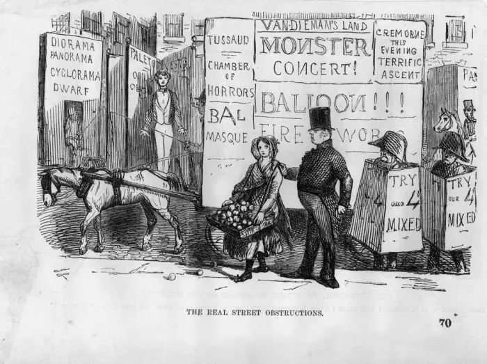 Framed Print : Bully Boy. circa 1850: A young girl selling fruit Framed Print : Bully Boy. circa 1850: A young girl selling fruit
