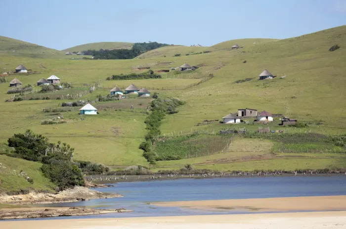 Framed Print : Bulungula, Clear Sky, Eastern Cape, Hill, Hut, Lagoon, Landscape, Peacefulness, River