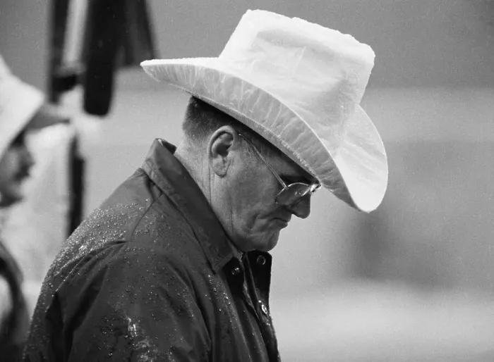 Framed Print : Bum Phillips Holding His Head Down After Game Loss Framed Print : Bum Phillips Holding His Head Down After Game Loss