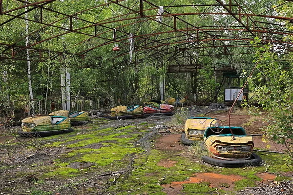 Bumper cars in amusement park of Pripyat near Chernobyl