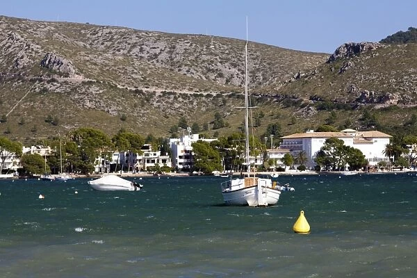 Buoy field with boats in Port de PollenAzAza, Majorca, Balearic Islands, Spain, Europe