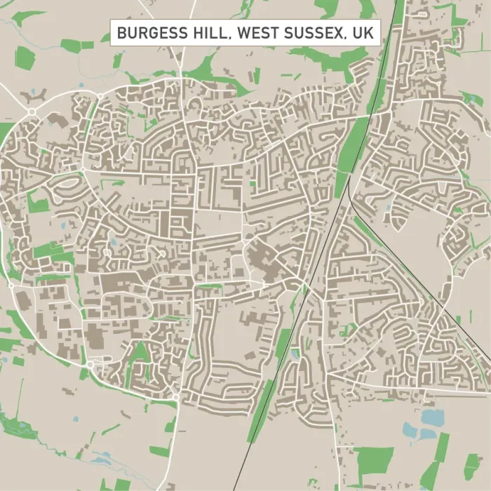 Framed Print : Burgess Hill West Sussex UK City Street Map Framed Print : Burgess Hill West Sussex UK City Street Map