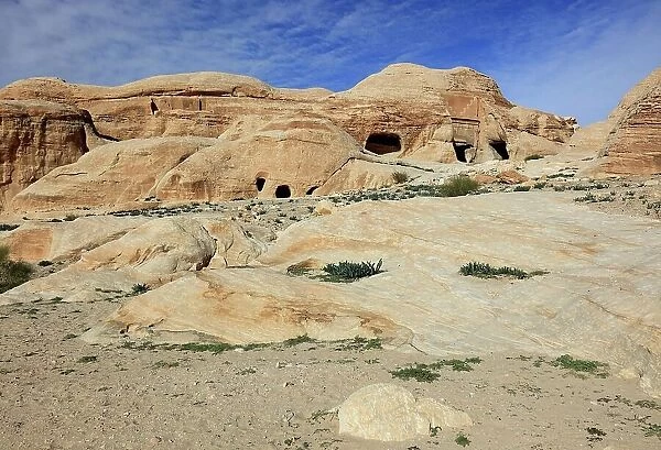 Burial caves, abandoned rock city of Petra, al-Batra, capital of the Nabataean Empire, Jordan, UNESCO World Heritage Site