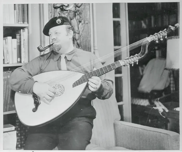 Framed Print : Burl Ives with Special String Instrument Framed Print : Burl Ives with Special String Instrument