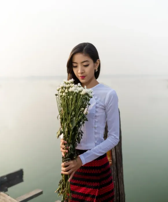 Framed Print : Burmese girl with flowers In the morning Framed Print : Burmese girl with flowers In the morning