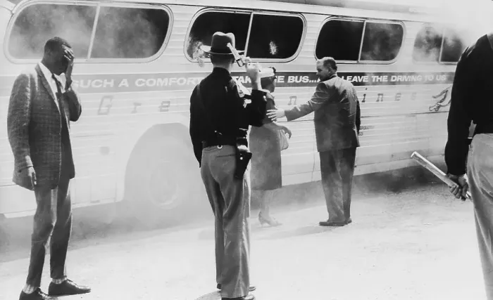 Framed Print : Burning Bus After Attack Framed Print : Burning Bus After Attack