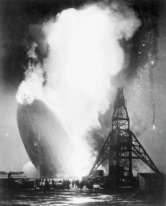 Framed Print : Burning Hindenburg Airship Hitting Ground