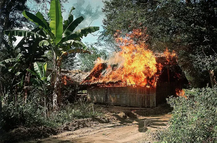 Framed Print : Burning Huts in Viet Cong Stronghold Framed Print : Burning Huts in Viet Cong Stronghold