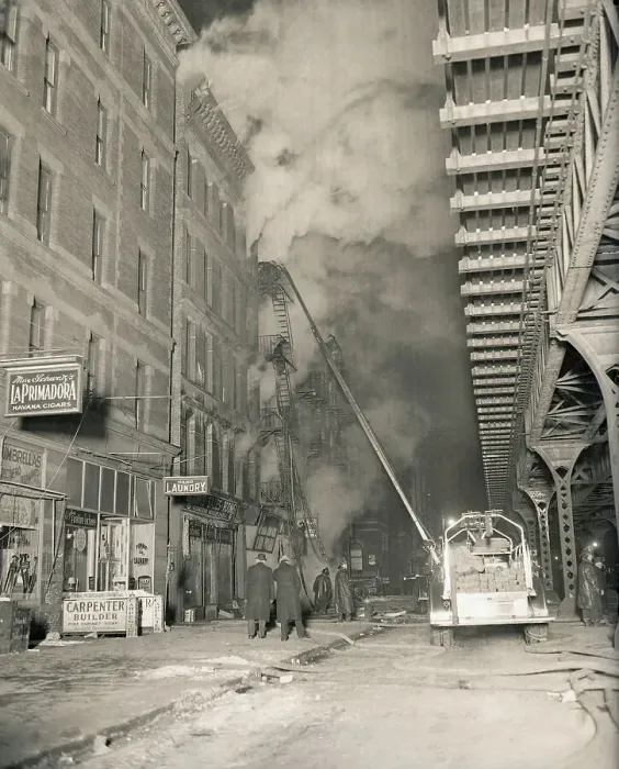 Framed Print : Burning Tenement House