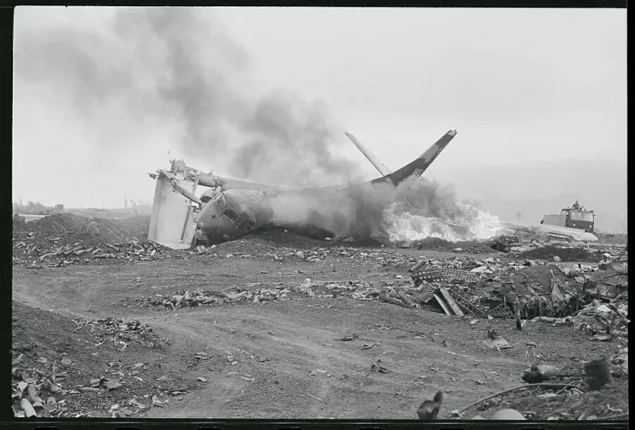 Framed Print : Burning Transport Plane Framed Print : Burning Transport Plane