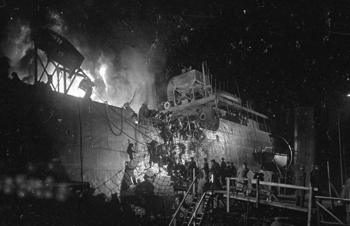 Framed Print : Burning Troopship