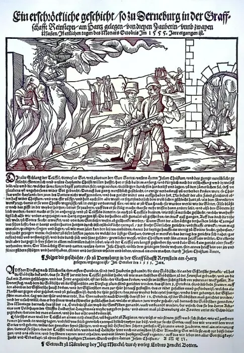 Framed Print : Burning of witches, leaflet from 1555, describing a witch burning in Regenstein am Harz, Germany, Historical, digitally restored reproduction from a 19th century original Framed Print : Burning of witches, leaflet from 1555, describing a witch burning in Regenstein am Harz, Germany, Historical, digitally restored reproduction from a 19th century original