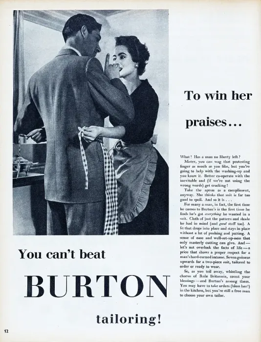 Framed Print : Burton. 1954: Advertisement for Burton clothing with the caption You can't Framed Print : Burton. 1954: Advertisement for Burton clothing with the caption You can't