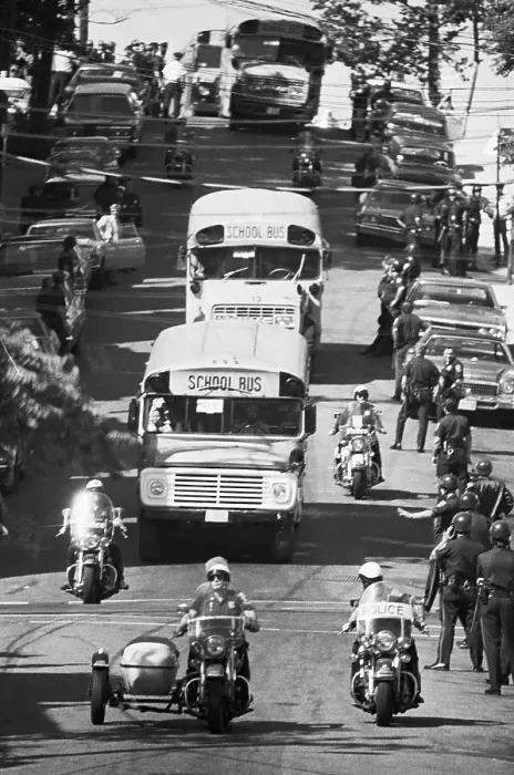 Framed Print : Bused Students with Heavy Police Escort Framed Print : Bused Students with Heavy Police Escort