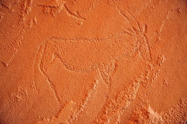 Bushman rock carving of a Gemsbok or Gemsbuck (Oryx gazella), Mik Mountains, Damaraland, Namibia, Africa