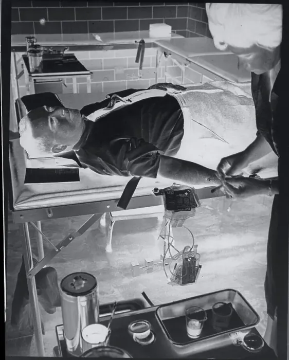 Framed Print : Businessman Preparing to Give Blood Framed Print : Businessman Preparing to Give Blood