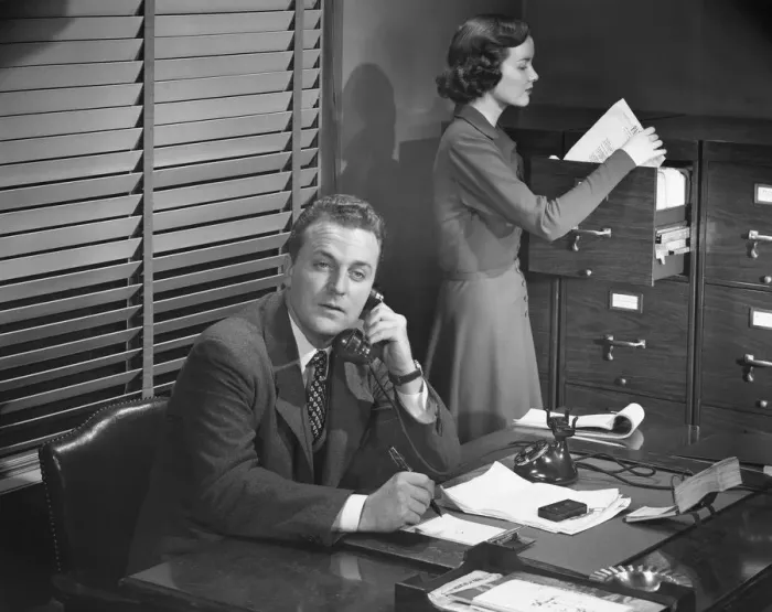 Framed Print : Businessman and secretary